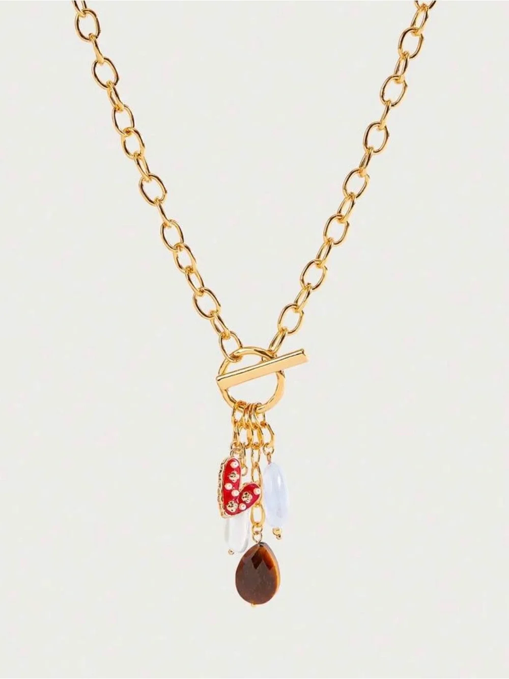 18K Gold Plated Chain Toggle Necklace with Charms - Picture 2 of 7